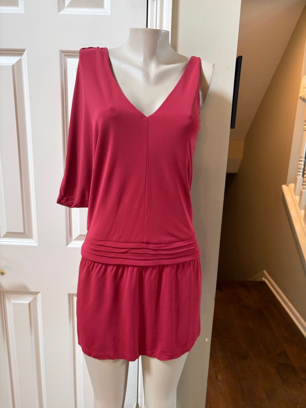 Haute Hippie smoky paprika One-Sleeve V-Neck Mini Dress, small